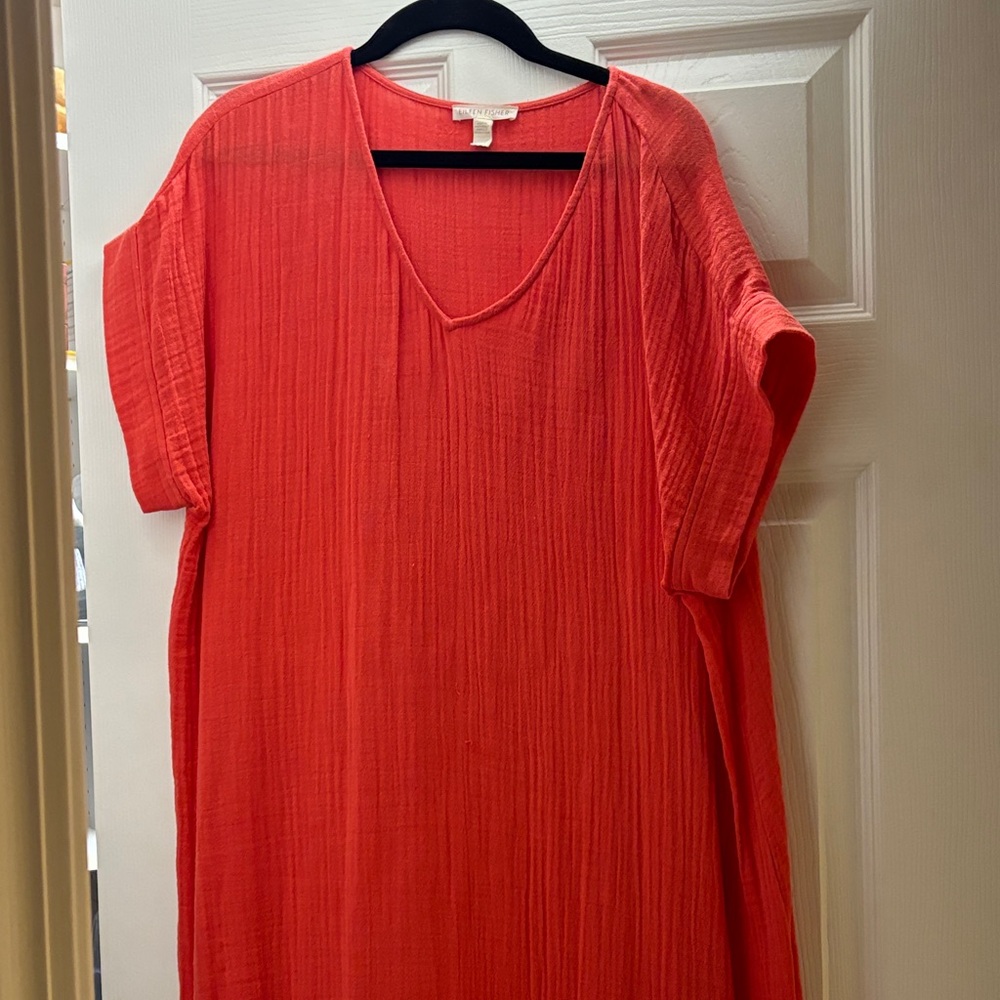 Eileen Fisher Vibrant Red Tunic Dress/ bathing suit cover up/ summer dress